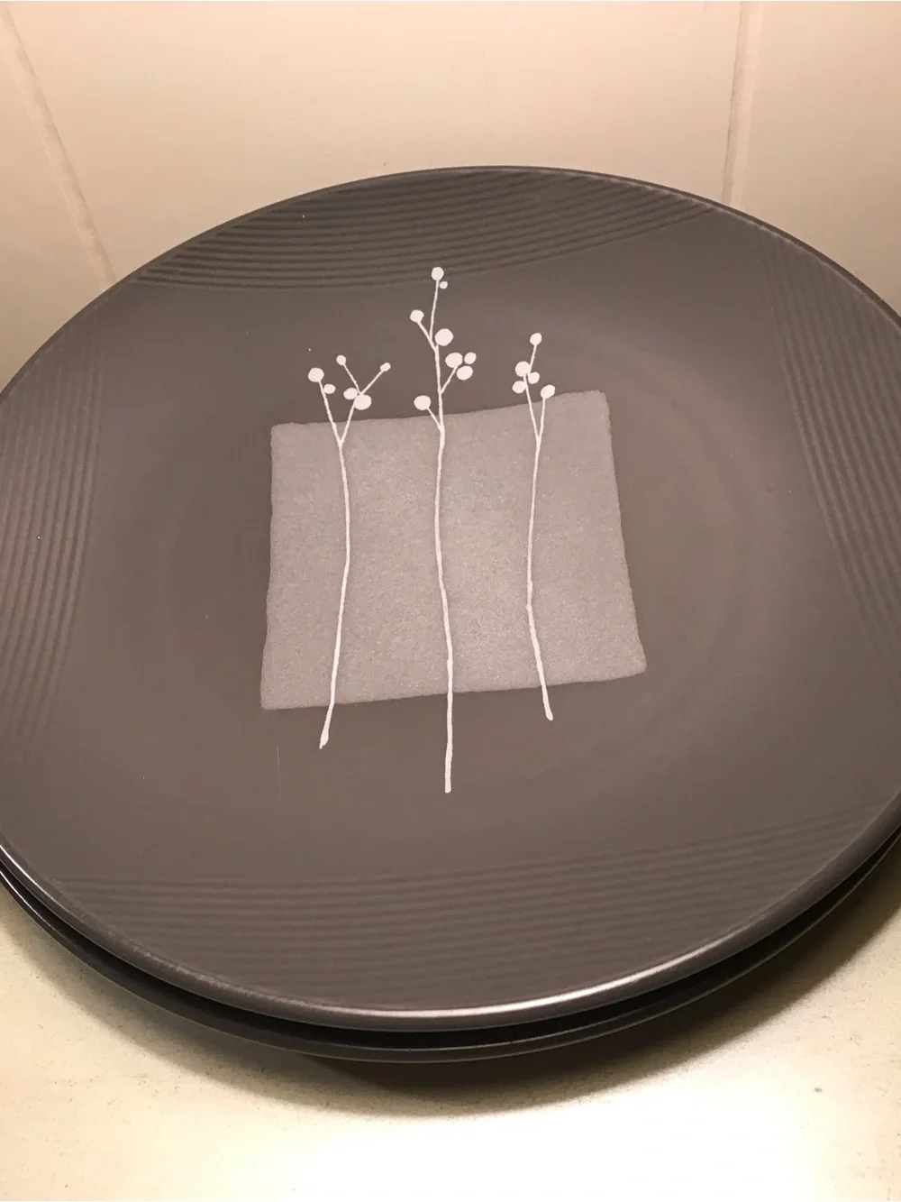 Mikasa Inner Peace Gray Decorative Dinner Plate with White Botanical Design